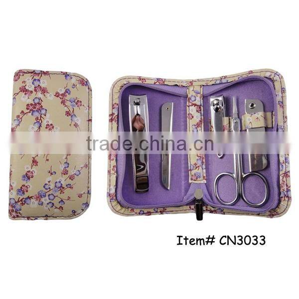 6pcs flower design PU pouch manicure set fashion manicure set