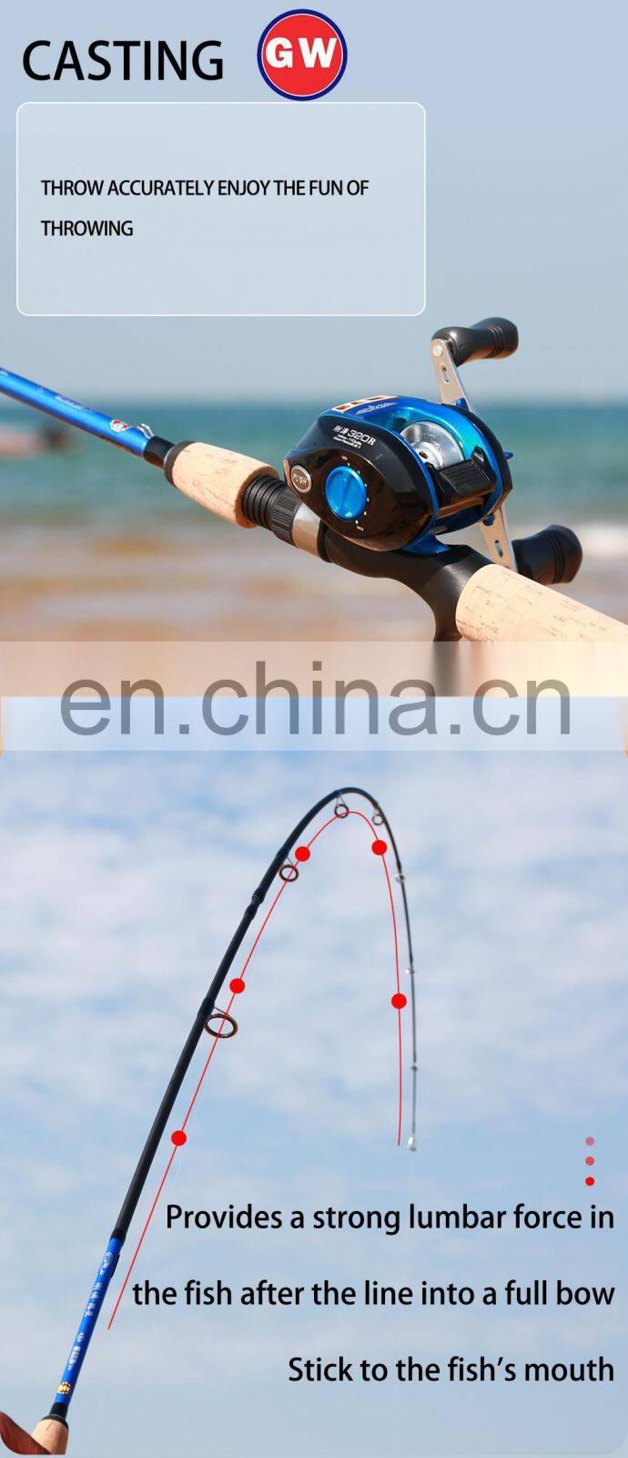 Guangwei custom fishing rod 2.1m 2.4m carbon fiber salt water fishing rod reel kit