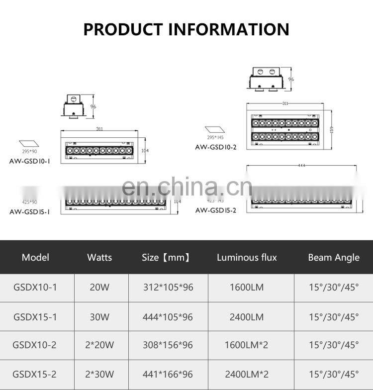 High Lumen Duo Line Indoor Office Mall 20 30 2*20 2*30 W LED Recessed Linear Down Light