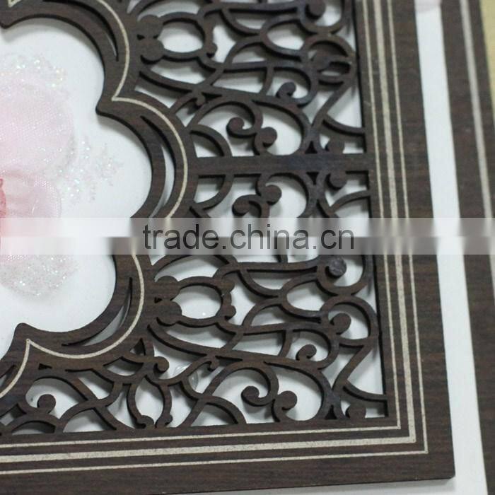 High Quality Fancy Design Wooden Laser Cut Wedding Invitation Card