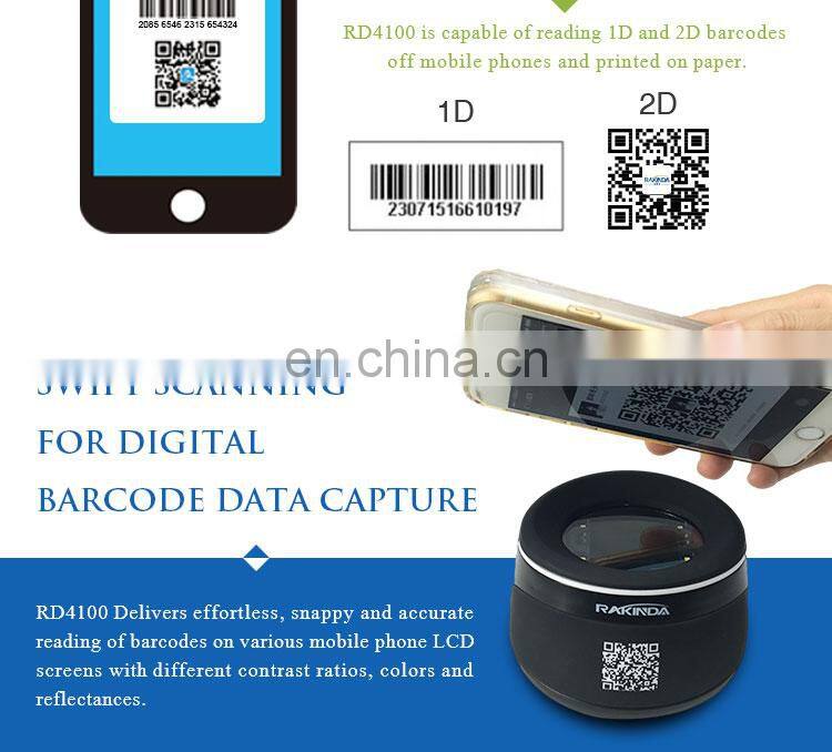 Rakinda Desktop 1D 2D Barcode Reader Scanner for Mobile Payment with USB and White LED Light Source