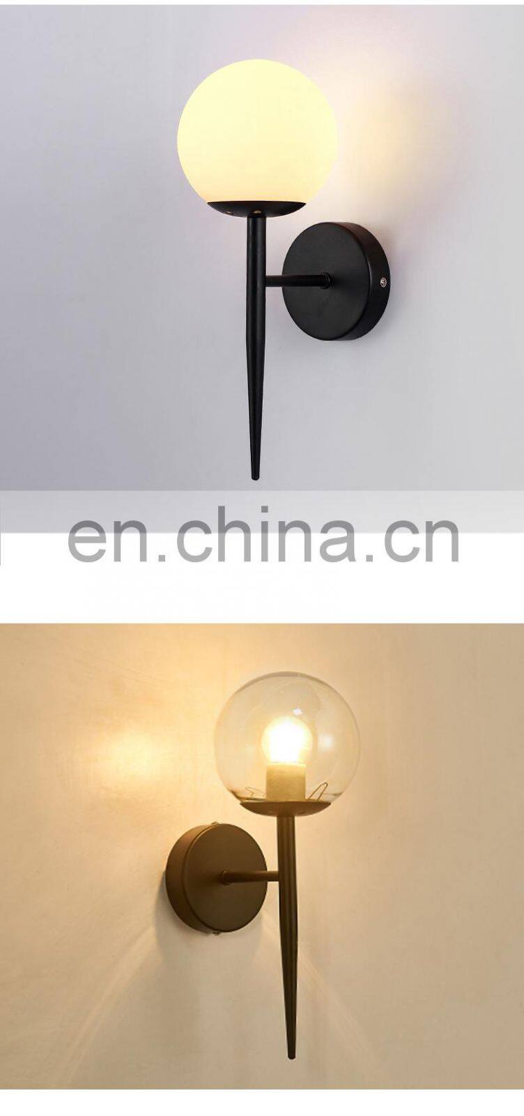 White Glass Ball Wall Lamp Modern Wall Mounted Light Antique Brass Wall Sconce Lighting for or Living Room Bathroom Bedroom Hall