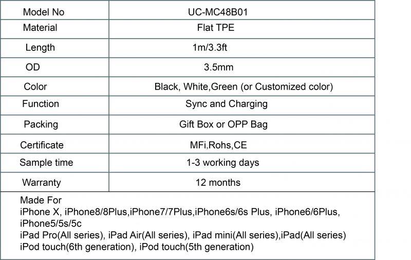 Premium flat noodle mfi lightn ing cable fast charging data usb charger for Apple iPhone 7/7plus/8/8plus