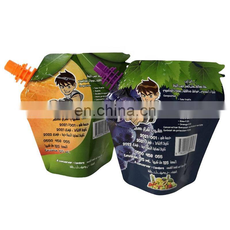 Juice packaging shaped pack 125ml custom liquid stand up spout pouches plastic food grade aluminum foil doypack