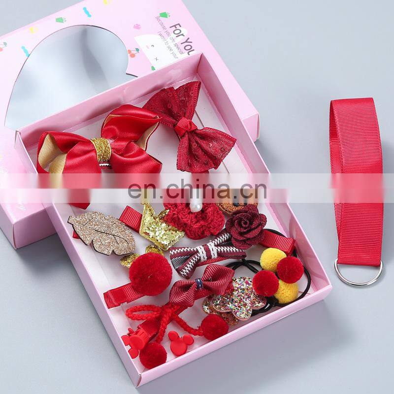 18 Piece hair clip set Cute Hair Accessories Girl headwear Bow Flower animal Hairpins hair band cartoon Elastic Headdress Gift