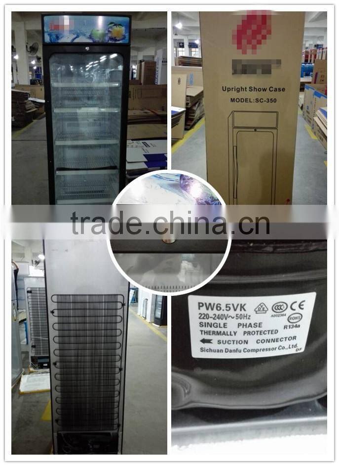 fan cooling upright glass door beverage display refrigerator fridge showcase