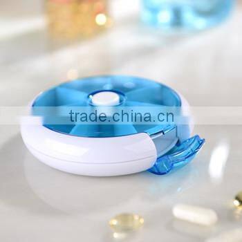 7 Day Round Rotating Press Button Plastic Pill case/ plastic pill box