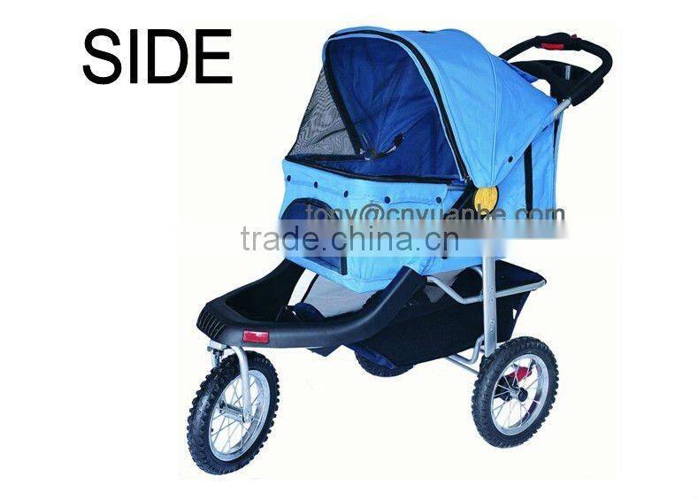 3 Wheel Deluxe Jogging Pet Dog Stroller W/12" Terrain EVA Tires Yellow Trim