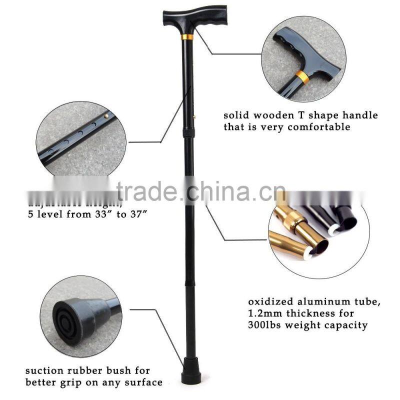 5-Sections Foldable Walking Cane Brown Color