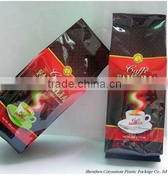 Tin Tie Quad-sealing coffee bags with valve/ foil zipper custom stand up pouch