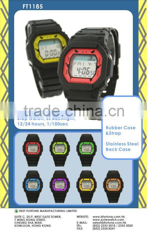 FT1185_PU Purple Color Dial LCD display Plastic digital rubber watches