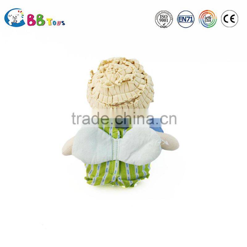 2015 custom and factory made a little boy wearing green clothes plush soft dolls toys for baby