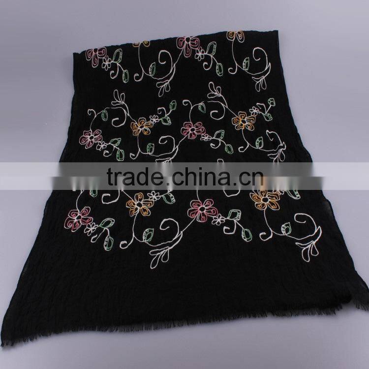 Wholesale Women Fashion Flower Embroidery Design Tassel Cotton Winter Scarf