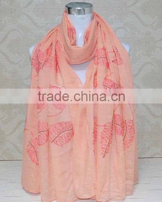 New Style Sequin Leaf Pattern Cotton Fashion Woman Embroidered Shawls
