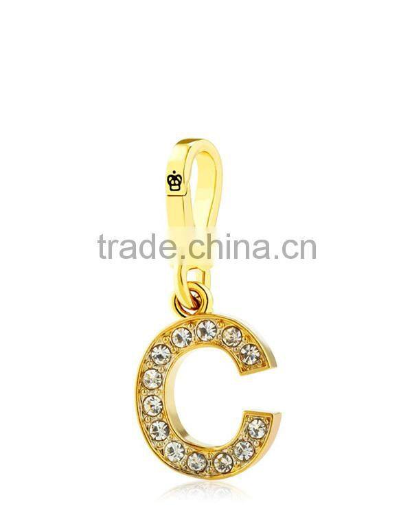 Gold rhinestone alphabet charm letter pendant alphabet keychain