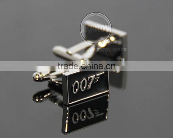Fashion Men Black Desing Business Gentlemen Luxury Enamel Number 007 Engraved Metal Custom Made Cufflinks