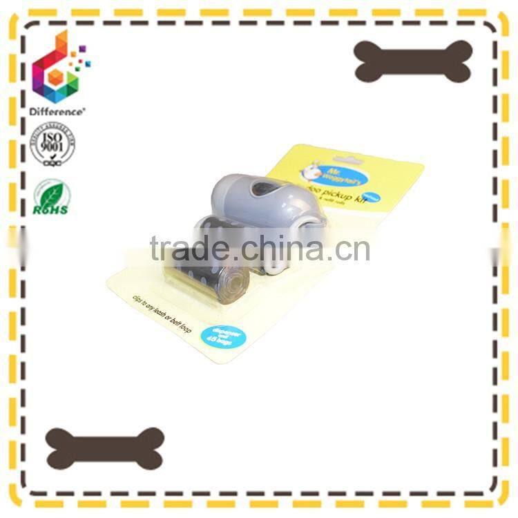 Pill shape blue dog waste bag holder with two rolls