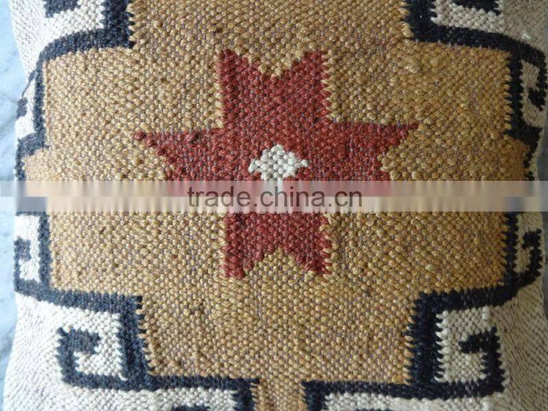 Indian Kilim Cushion Cover 18X18 Pillows Boho Ethnic Shams Jute Pillow Cases