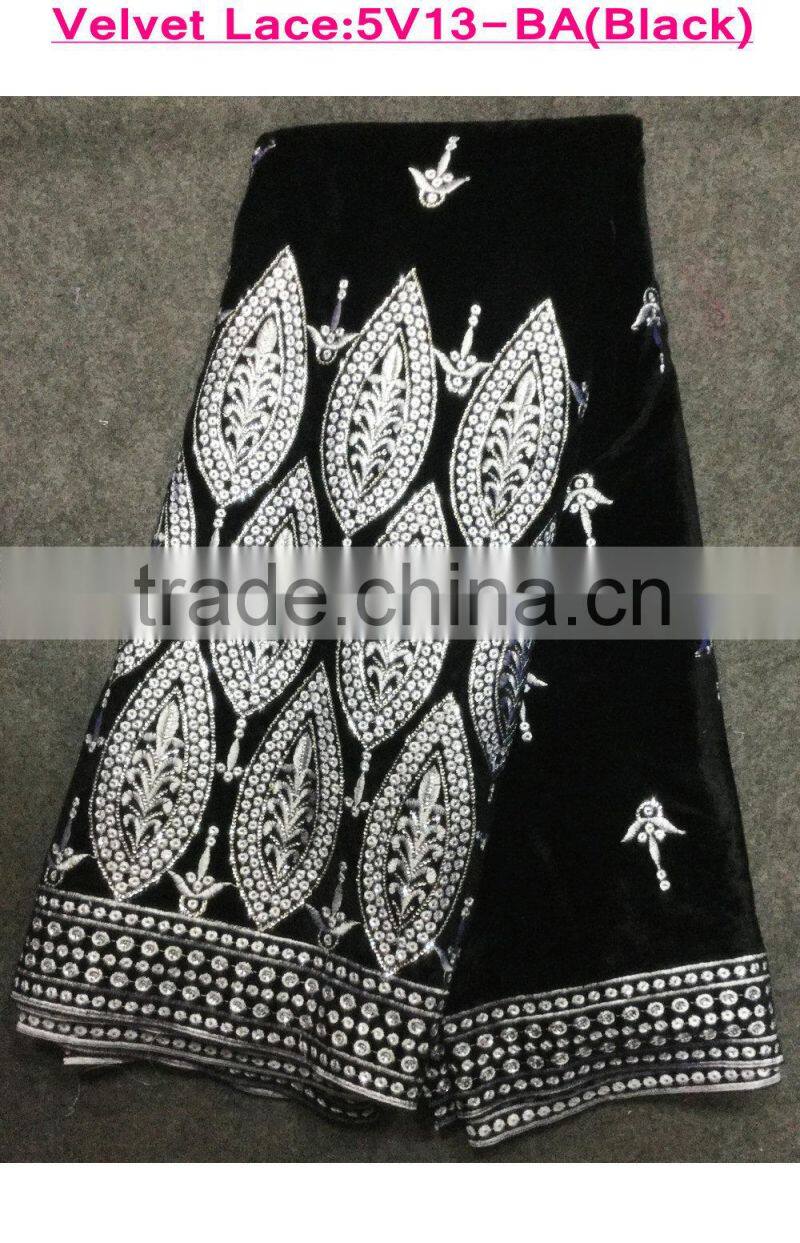 guangzhou african lace embroidery fabric Wine color Indian styles embroidery attrative fashion African velvet lace fabrics