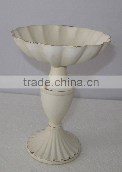 Antique white wrought iron flower pedestal bowl