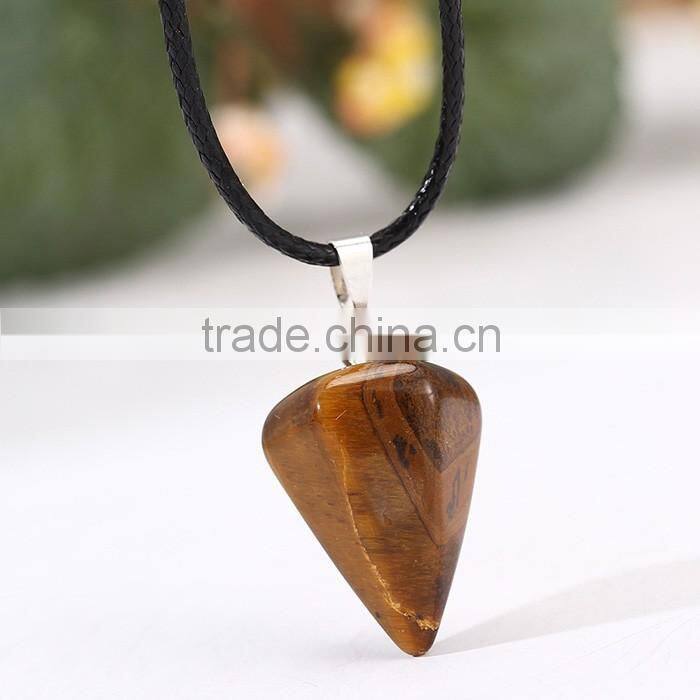 Fashion leather jewelry cone pendant wholesale natural stone necklace