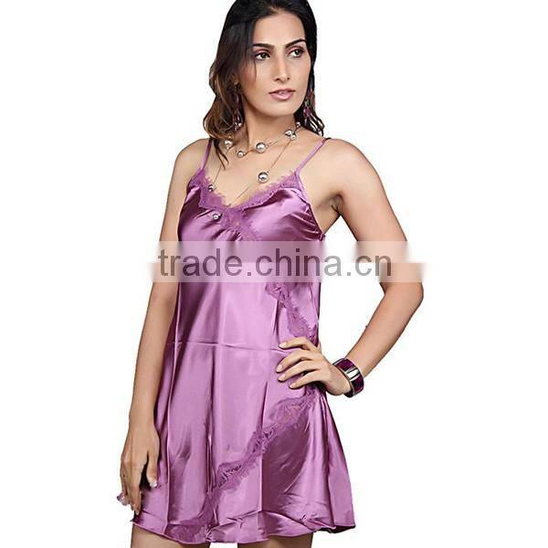 China market 100% polyester ladies satin nighties dress satin nightshirt