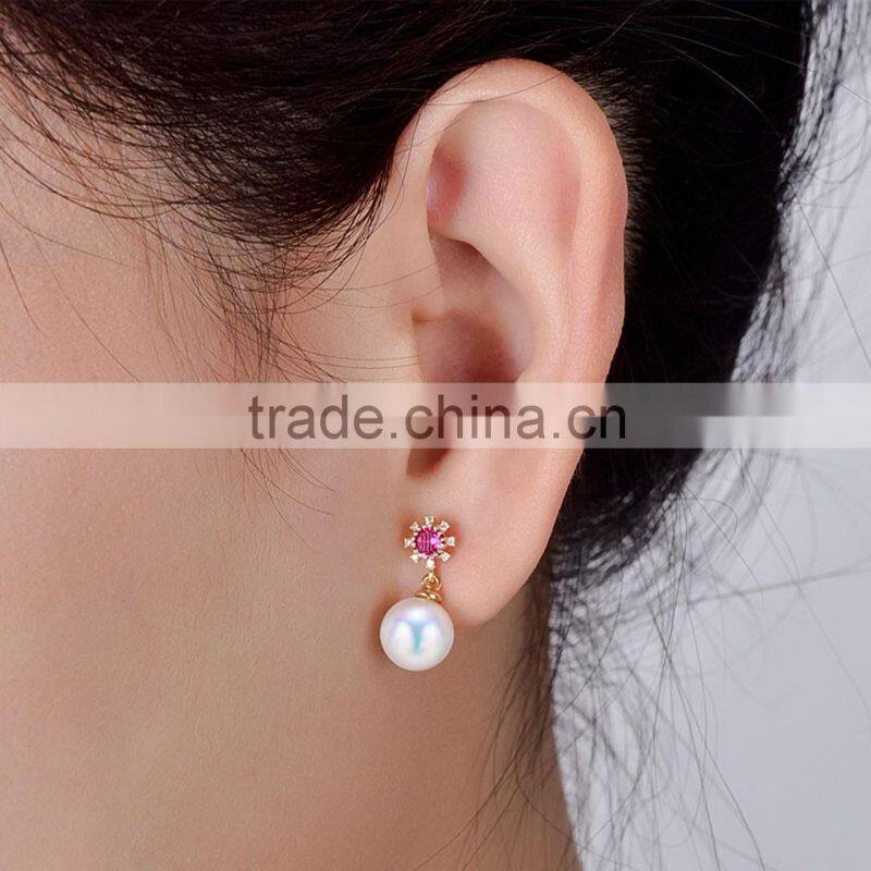 Japanese 7.5--8mm white akoya saltwater pearl stud earrings for women