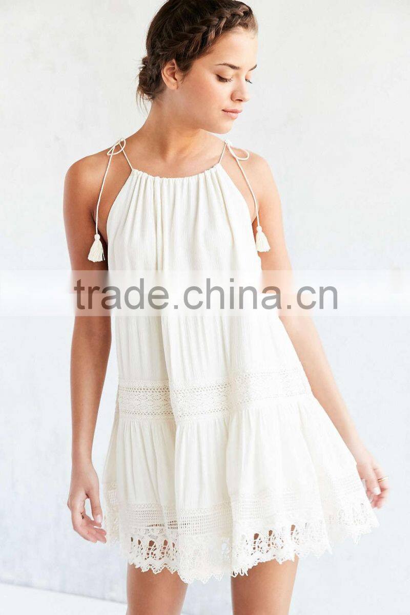 White Pretty Design Double With Crochet Inset Midi Dress for 2016 Women