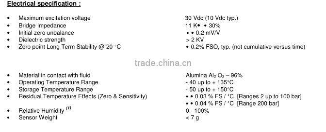 Temperature compensated ceramic sensor for sale,0~200bar good price ceramic pressure sensor