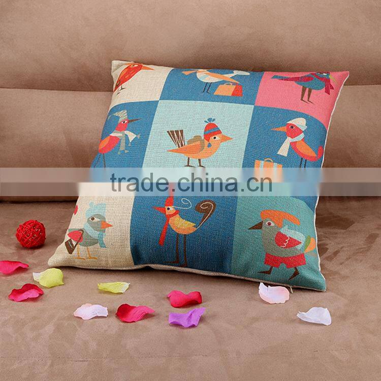 2015 Cotton and linen hold pillow Cartoon illustration wind happy bird cushion cover