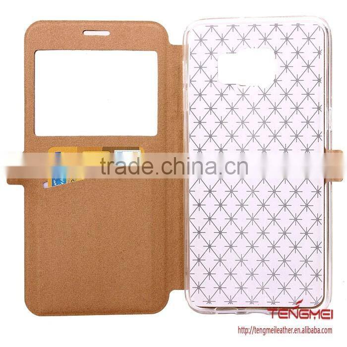 plain color window view funtion PU leather flip wallet phone case for samsung galaxy s7 edge