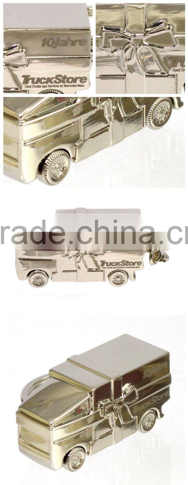 Custom gift zinc alloy truck design full 3D shiny nickel keychain