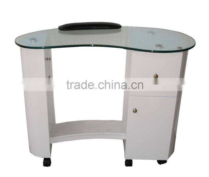 Single glass top wooden modern cheap manicure table