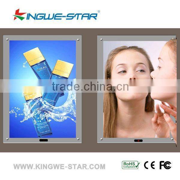 2012 newest best selling high quality super slim frameless led advertising mirror with sensors in hotel and mall