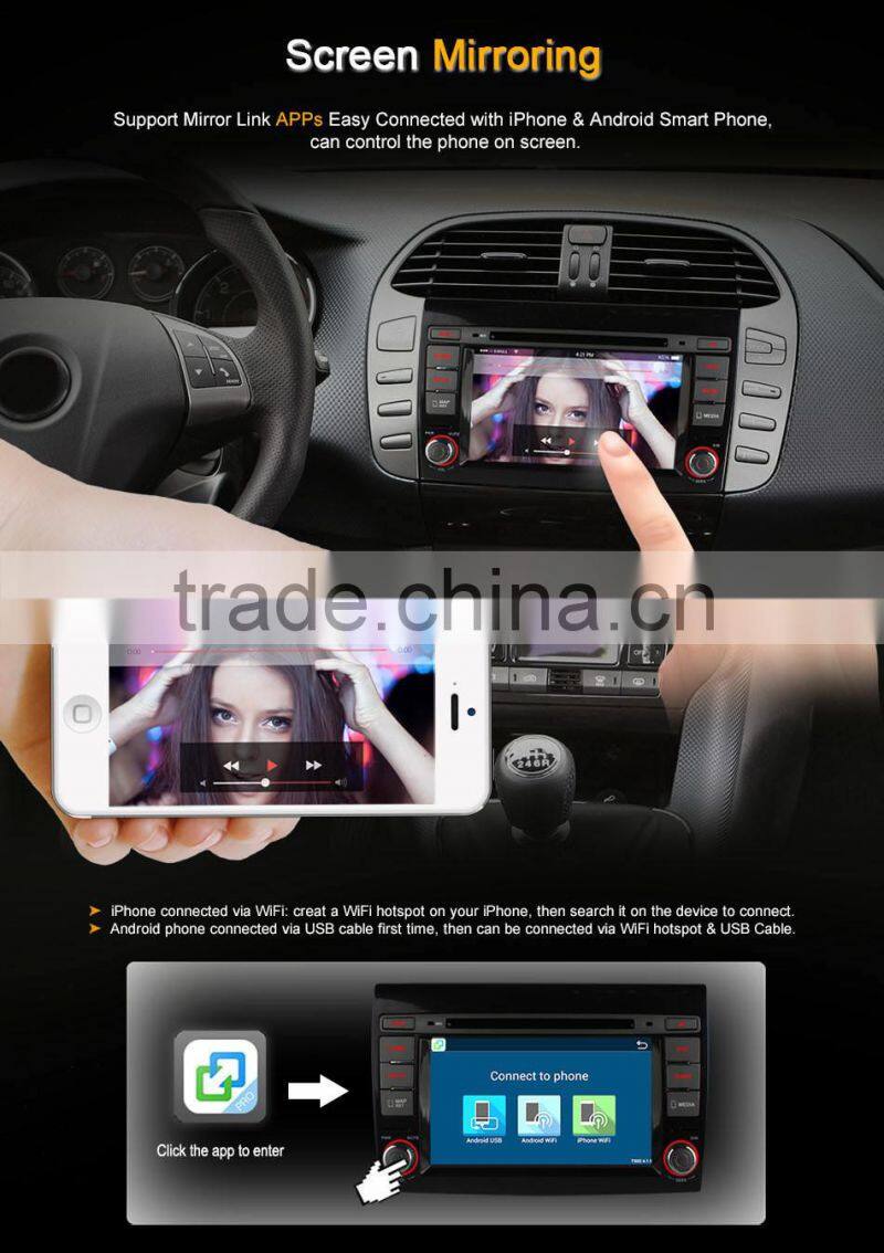 Ownice Quad Core Pure Android 4.4 car headunit placement for Fiat Bravo Built-in Wifi 800*480 CAPACITIVE SCREEN