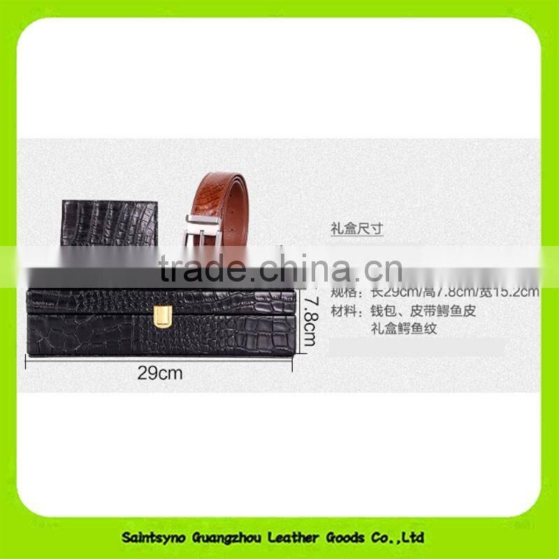 16024 Best Promtion Gift Set Full Grain Leather Wallet Belt Strap For Business Men
