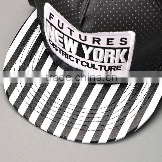 Black leather 6 panel snapback customize cap hat custom