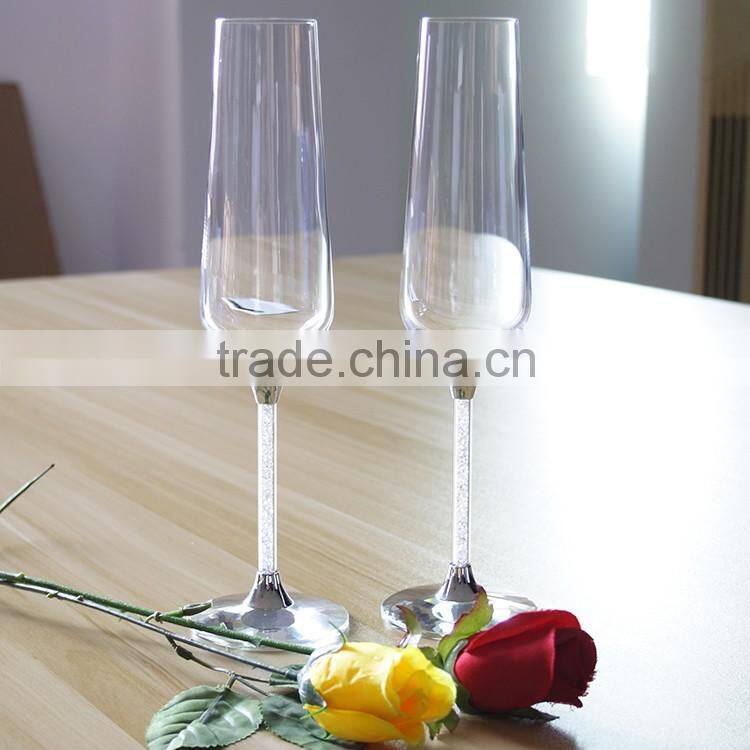 High quality love gifts unique cheap toasting wine glasses set metal stem champagne flutes/couples wedding drinking glasses cup