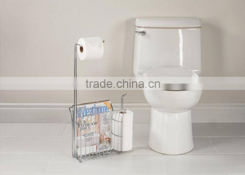 Chrome steel paper towel holder with magazine rack