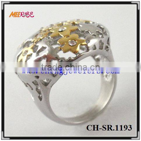 Beauty stainless steel ring with square purple gemstone and gold cord inlay