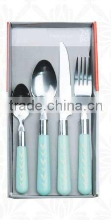 Stainless steel cutlery set, plastic handle, different color