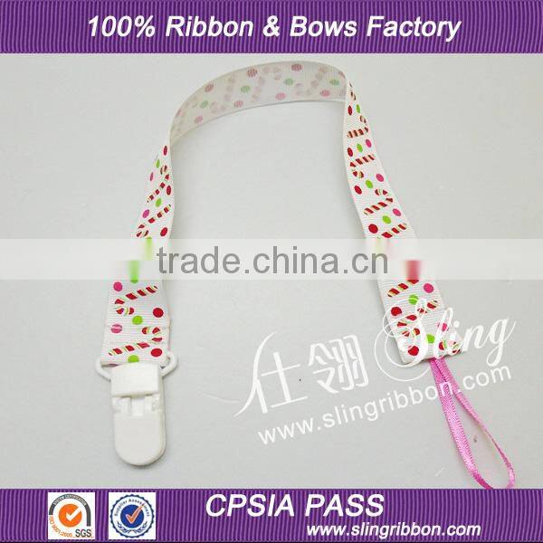 Wholesale Printed Ribbon Baby Pacifier Clip with Ribbon