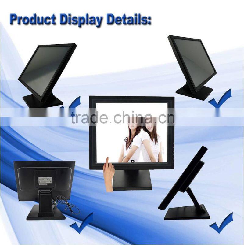 black color 4:3 dc12v wall mount desktop pos 15'' lcd touch monitor