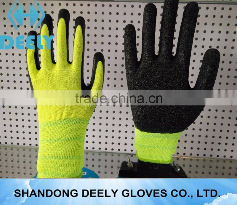 natural latex palm coated wrinkle gloves/industrial gloves