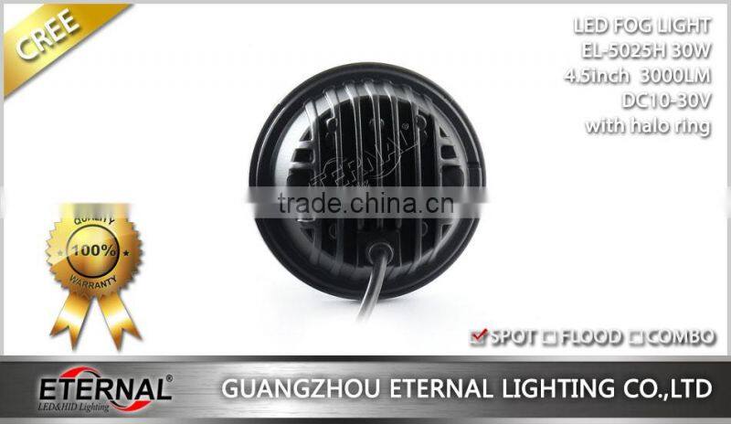 4.5" 30W universal Harley Motorcycle auxiliary LED fog light chrome black base spot driving lamp