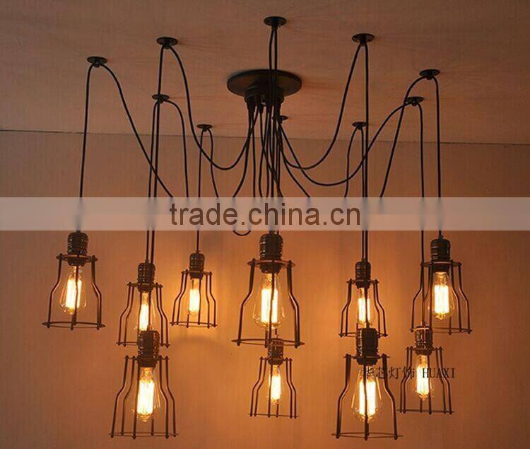 Industrial loft style Black iron Electric vintage pendant light with 6-12 bulbs