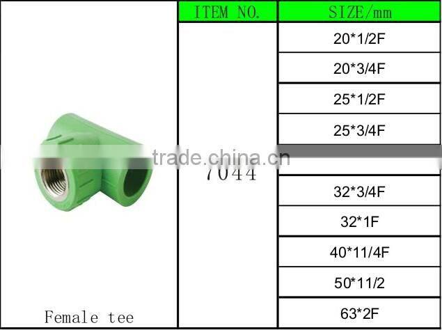 PPR Pipe Fitting Green Color Thread Female Tee (7044)