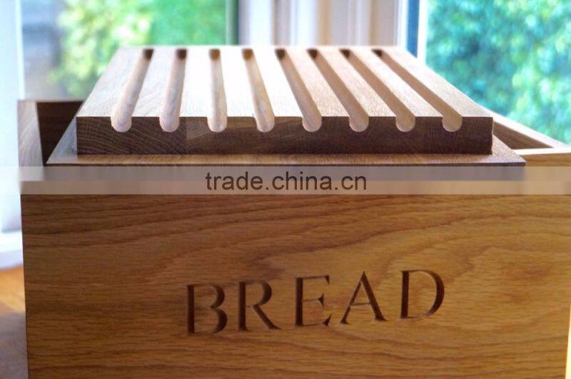Wooden Bread Box with Groove Lid Oak Customer Logo Bread Crate Melamine Bread Bin Made By Solid Wood