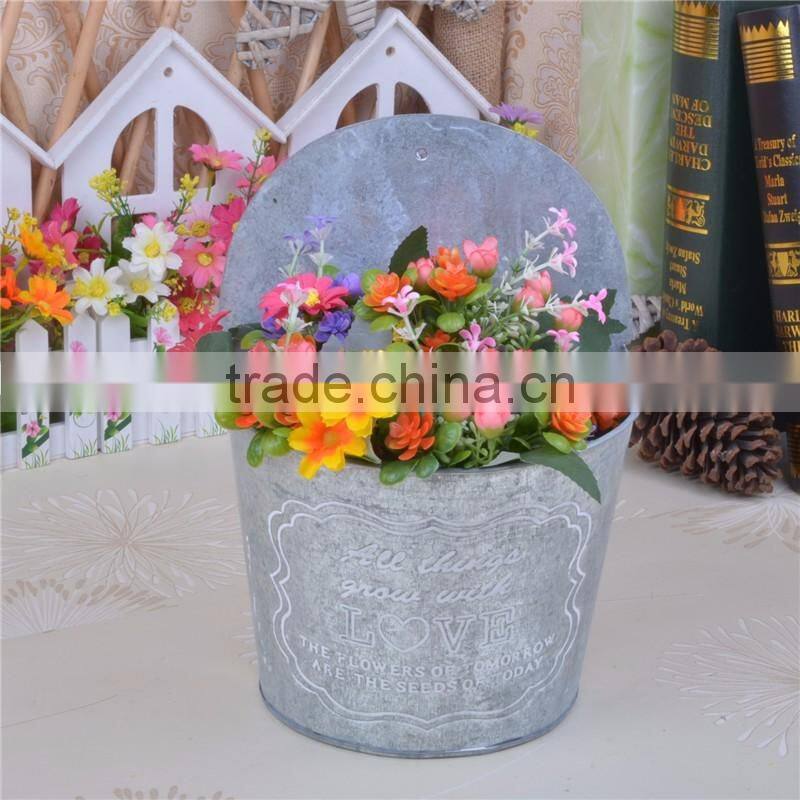 guangxi factory hot sale living room decoration metal galvanized embossed flower vase with handle