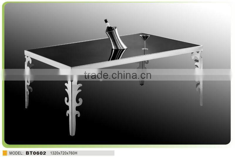 stainless steel dining table designs with tempered table top BT0602